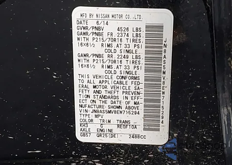 2014 Nissan Rogue Select S z USA, uszkodzony, nr VIN JN8AS5MV8EW715294